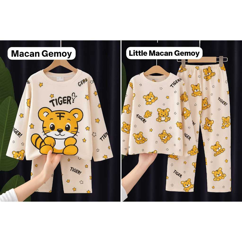 Setelan Piyama Pakaian Baju Tidur Import Anak Laki-laki/Perempuan lengan panjang unisex motif MACAN