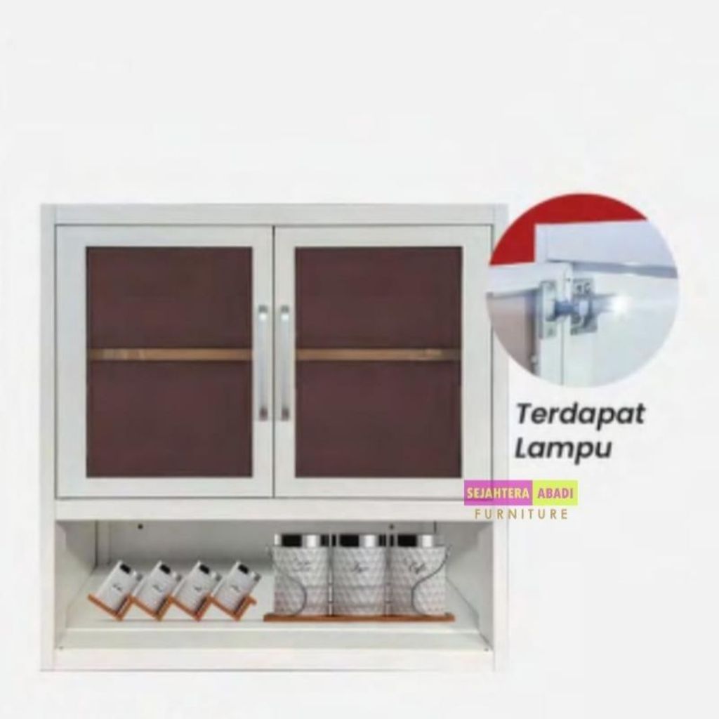 kitchen set besi atas 2 pintu inf KRS 005 plus lampu rak dapur gantung minimalis rak serbaguna rak b