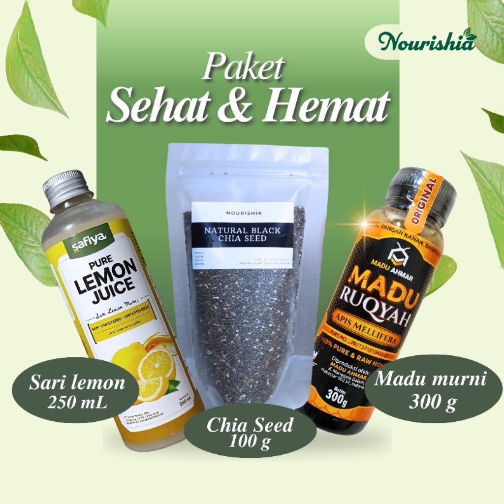

Paket Sehat 3 (Lemovita 250 mL + madu murni 250 mL + chia seeds 100 gr)