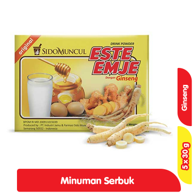 

SIDOMUNCUL ESTE EMJE Ginseng Minuman Tradisional Menghangatkan Tubuh Sachet 5 x 30 g