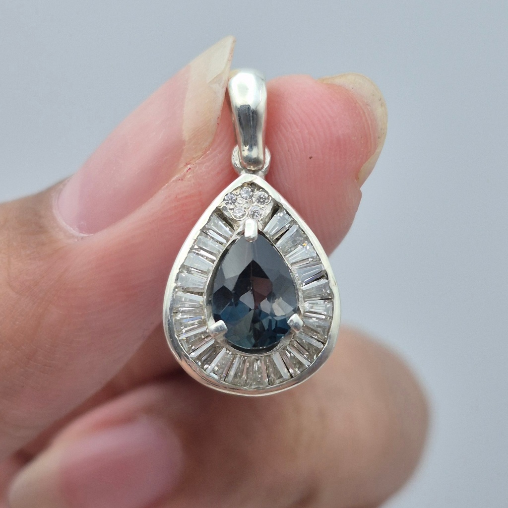 Liontin perak Microsetting Tapper batu Natural Blue Topaz, Natural Blue Topaz