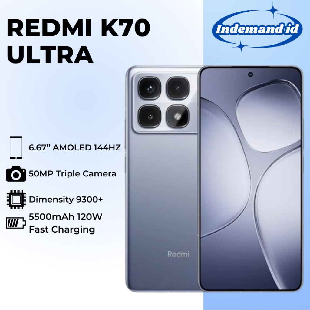 Redmi K70 Ultra 5G 6.67'' 144Hz Mediatek Dimensity 9300 5500mAh 120W Android 14 dari indemand id Ko