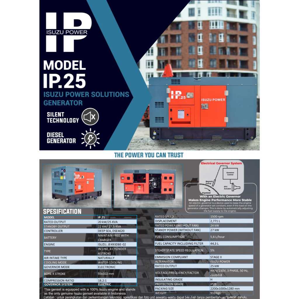 GENSET ISUZU SILENT 25 KVA 20000 WATT ISUZU POWER GENERATOR IP 25