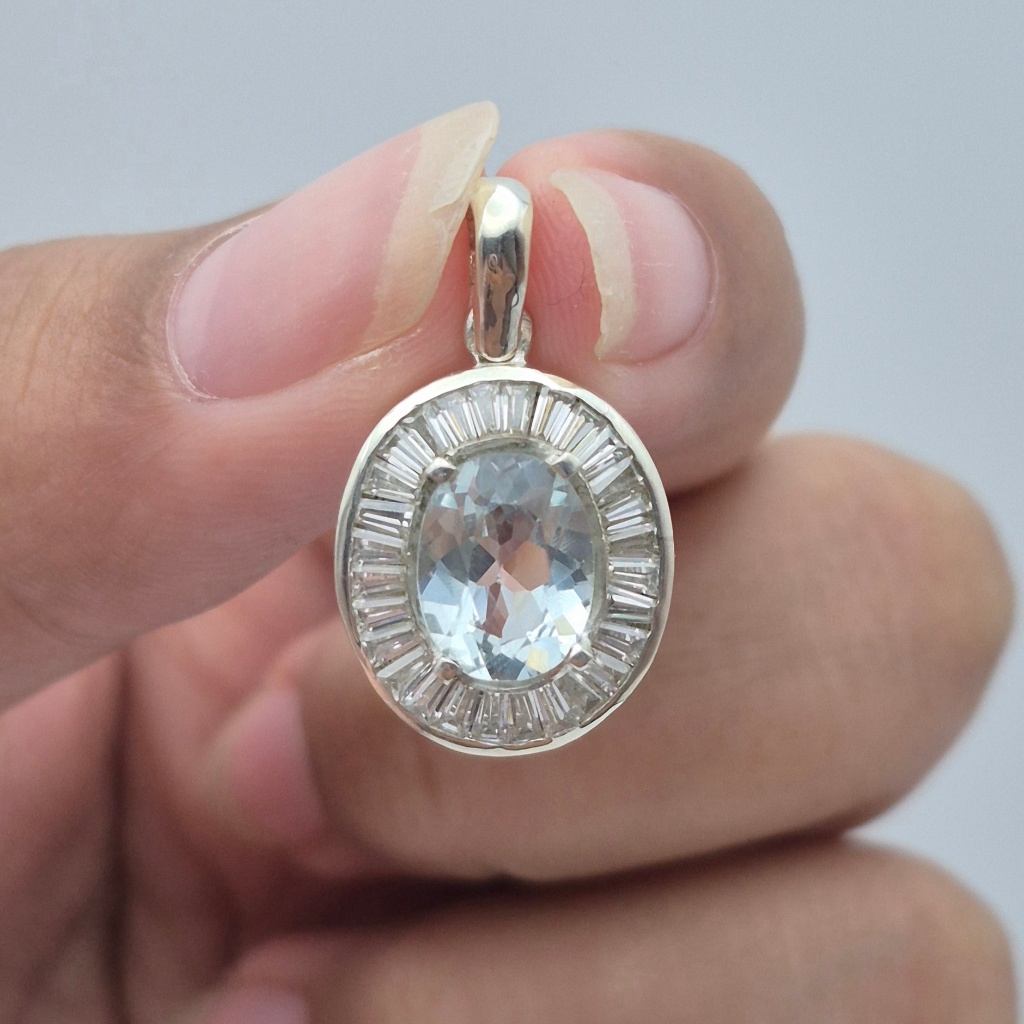 Liontin perak Microsetting Tapper batu Natural Blue Topaz, Natural Blue Topaz