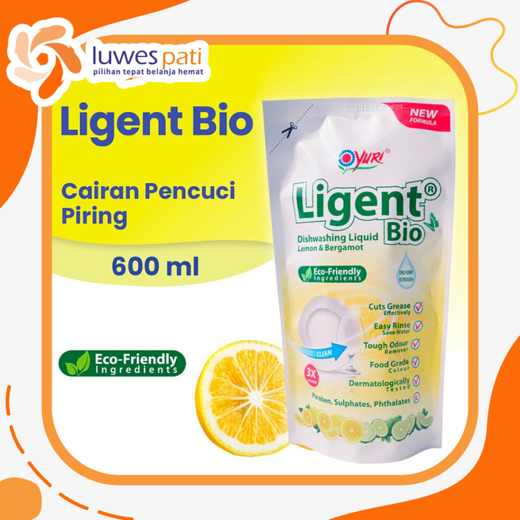 Yuri Ligent Sabun Cuci Piring Pouch 600 ML Refill Bersih Kesat Atasi Noda Berminyak / Sabun Cuci Pir