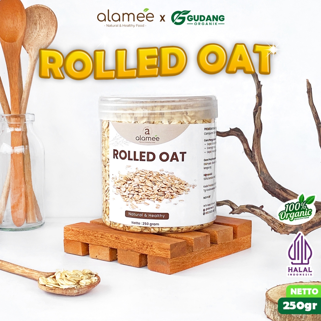 

ALAMEE Rolled Oat Gandum Utuh Kasar oatmeal wholegrain Natural Premium Alami Oatmeal Instan 250gr
