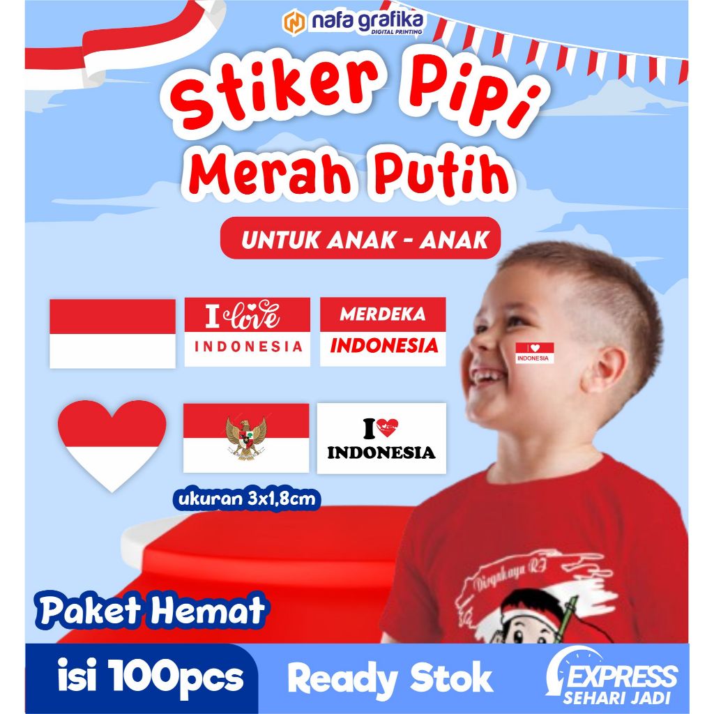 

(isi 100pcs) Sticker Pipi Anak Merah Putih Agustusan Karnaval Stiker Kemerdekaan Sudah Cutting