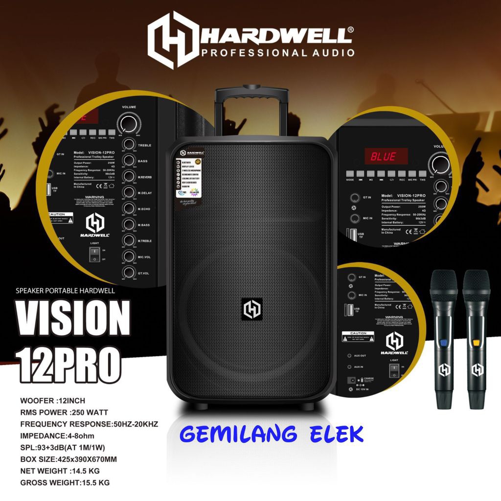 Speaker Portable Wireless HARDWELL VISION 12PRO 12 inch Original