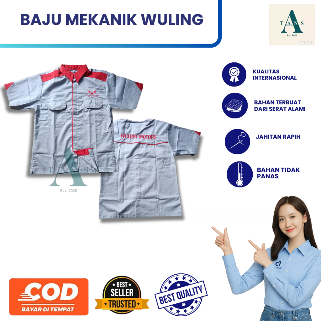 Baju Wuling Motors | Baju Mekanik Wuling | Baju Abu Wuling | Kemeja Abu Wuling | Baju Mekanik Wuling
