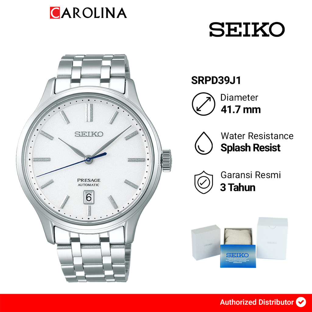 Jam Tangan Pria Seiko Presage SRPD39J1 Japanese Garden Automatic White Dial Stainless Steel Strap