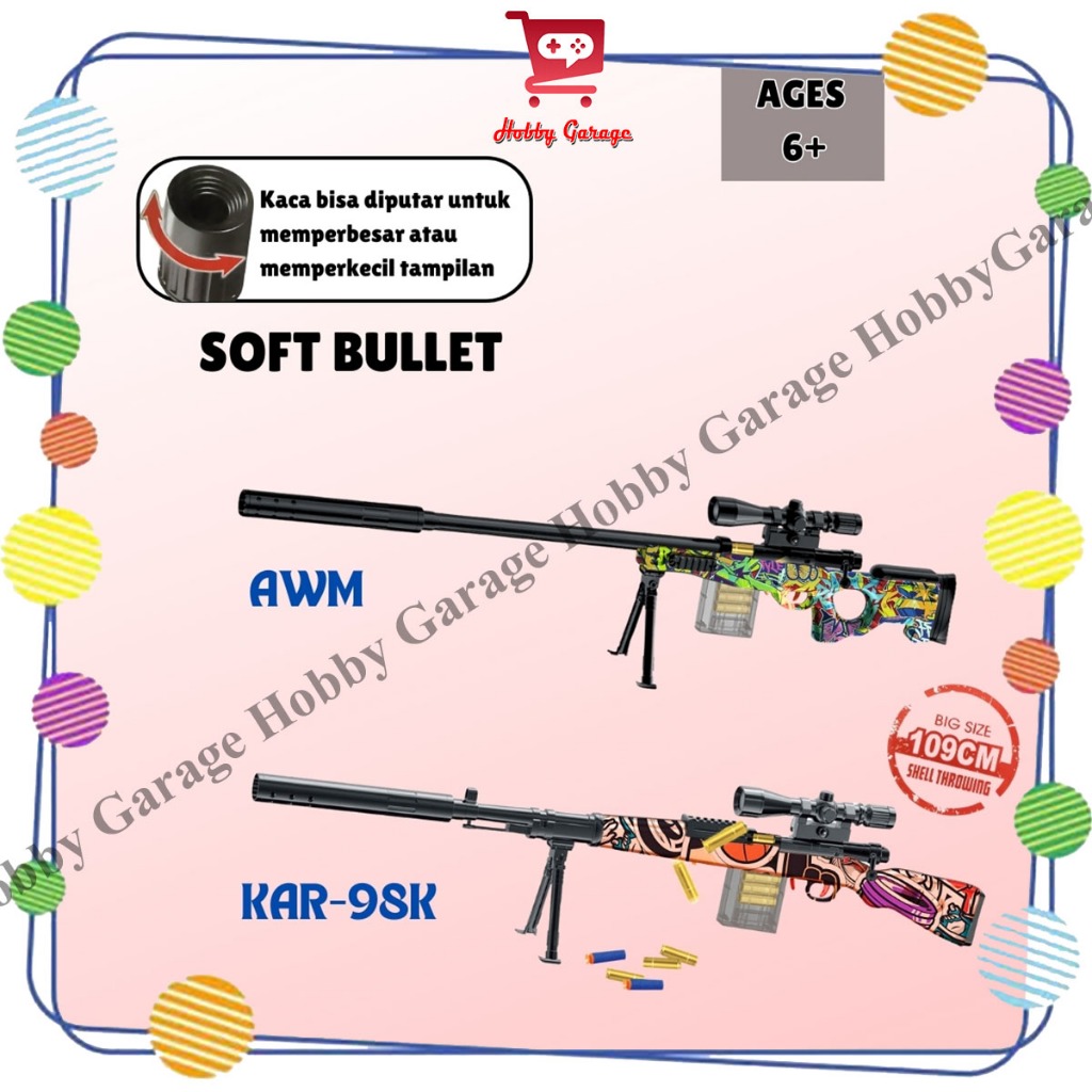 JM Indonesia Mainan Tembakan Anak AWM KAR-98 Soft Bullet AWP KAR98 Sniper Peluru Busa Gun PUBG