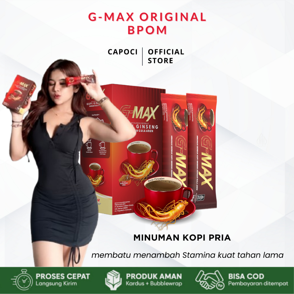 

G-MAX Kopi Ginseng Stamina Pria Dewasa Kuat Tahan Lama Isi 10 Sachet @30 Gram