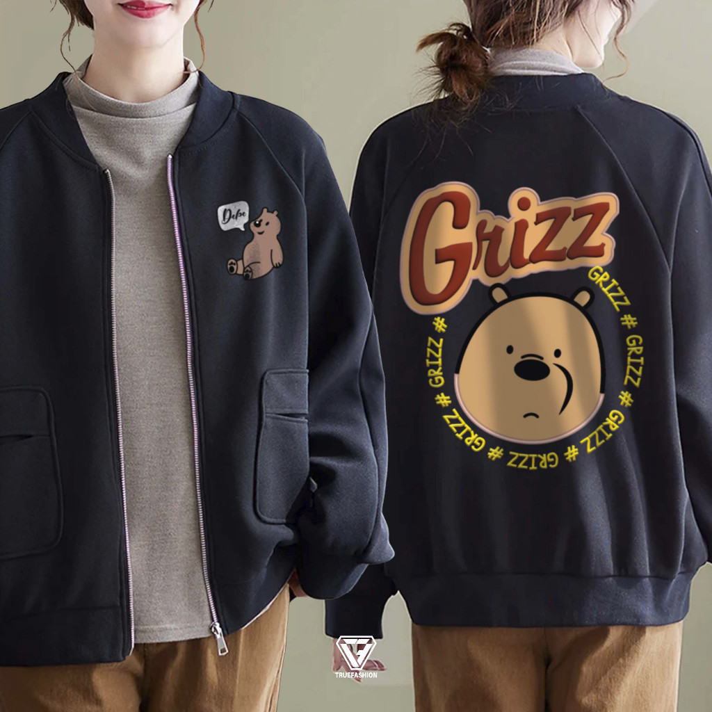 TF - GRIZZ BEAR Jacket Varsity Baseball Wanita Dan Pria Korean Style Bomber Lucu Baju Atasan Outwear