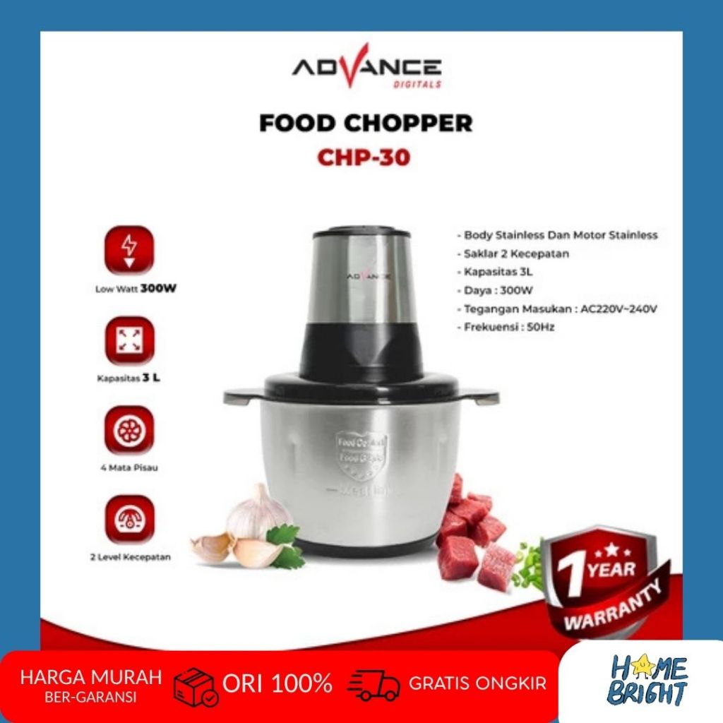 FOOD CHOPPER 3 LITER PENGILING DAGING STAINLESS PENGILING BUAH BLENDER BUMBU