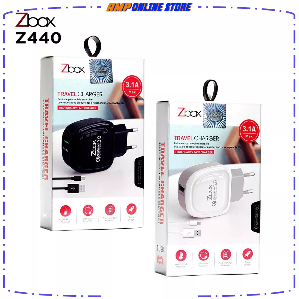 TC Cas Travel Charger ZBOX Z440 3.1A Qualcomm 3.0 Fast Charging Type C Adaptor cas HP Batok Cas