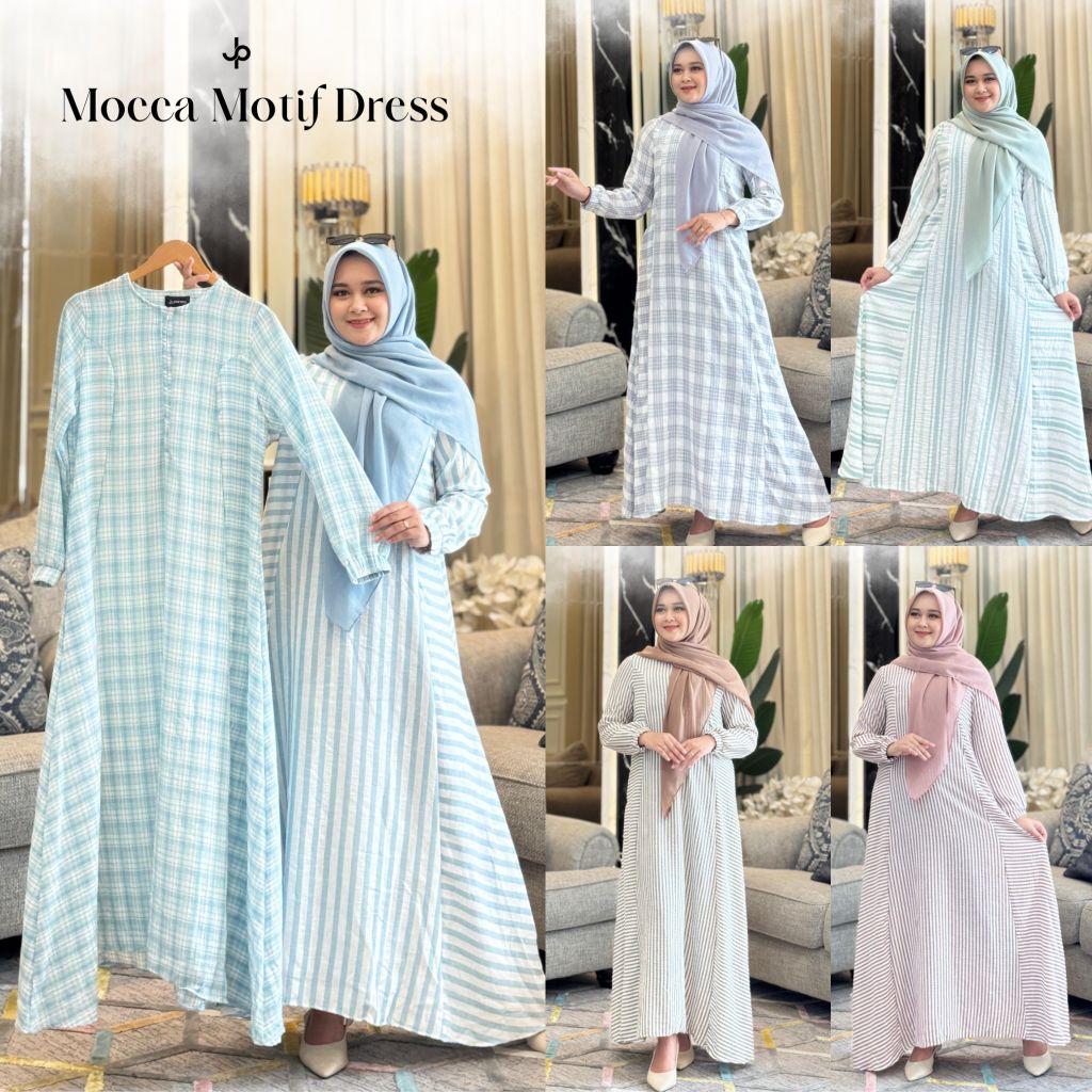 Gamis Journey Mocca Motif Dress Gamis Salur Cantik Remaja Dewasa Wanita Muslim Lebaran
