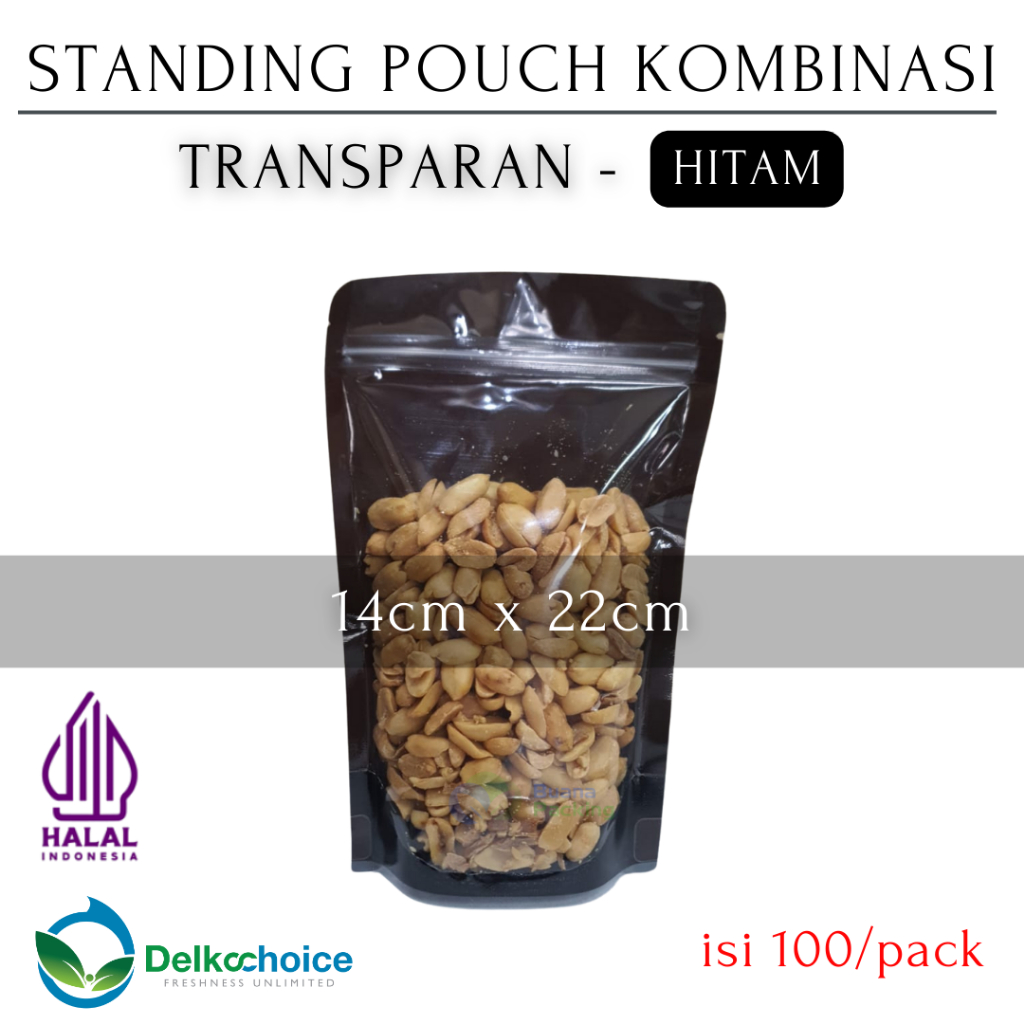 DELKOCHOICE STANDING POUCH KOMBINASI TRANSPARAN - HITAM 14x22