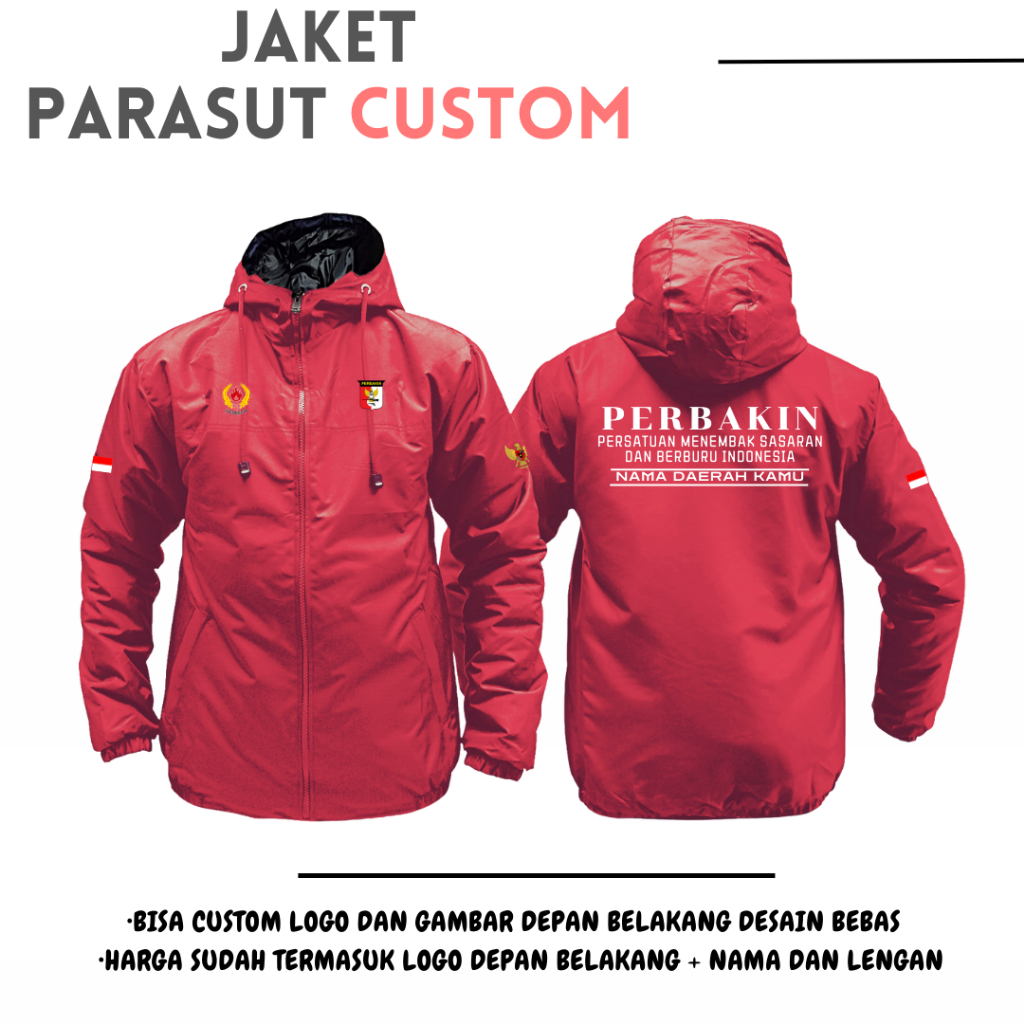 JAKET CUSTOM PERBAKIN SPORTWEAR PARASUT WF JAKET OLAHRAGA MENEMBAK CUSTEM