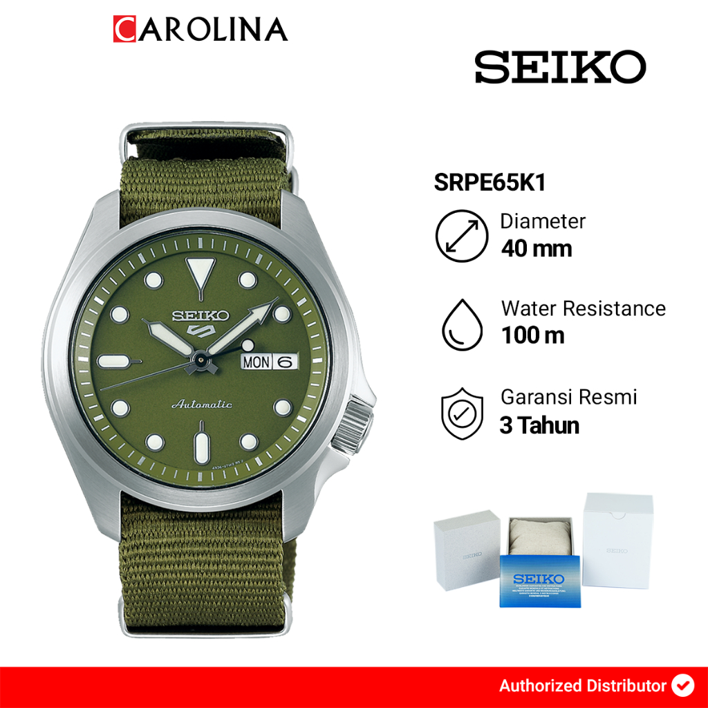 Jam Tangan Pria Seiko 5 Sports SRPE65K1 Automatic Green Dial Green Canvas Strap