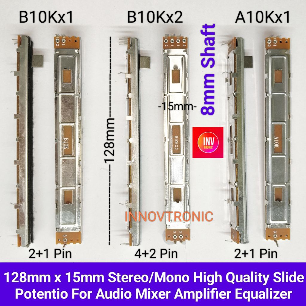 A10K B10K Mono 3Pin Stereo 6Pin 128 x 15mm  Slide Potentio Potensio Geser Audio Mixer Amplifier