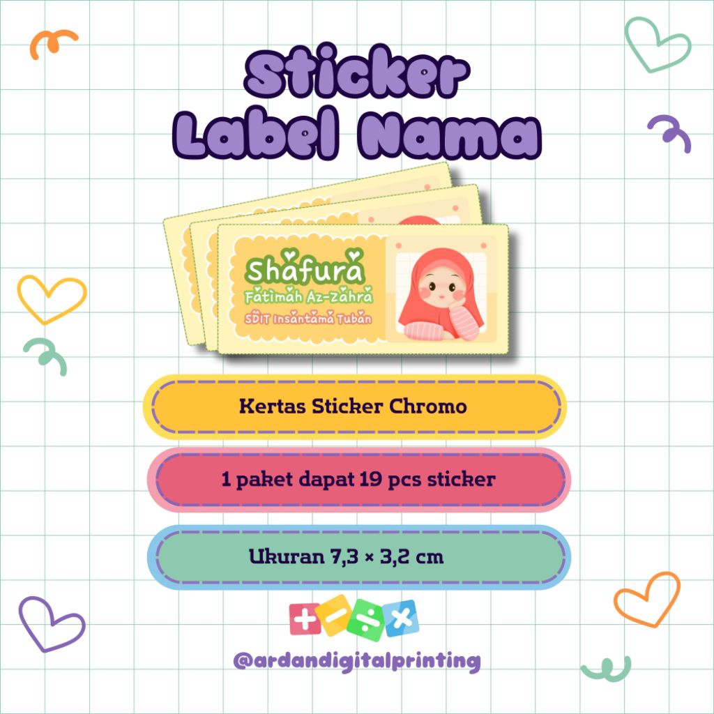 

ARDAN STICKER LABEL NAMA BUKU CUSTOM ISI 40 PCS | Desain Lucu | Custom Nama | Colourful
