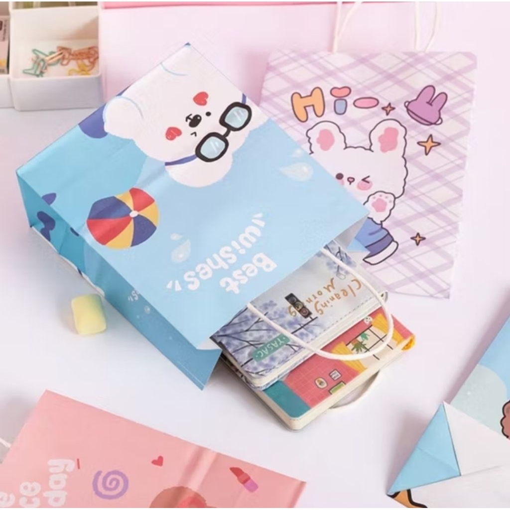 

Paperbag Karakter Kartun Beruang Lucu Goodie Bag Motif Rabbit & Bear Tas Jinjing