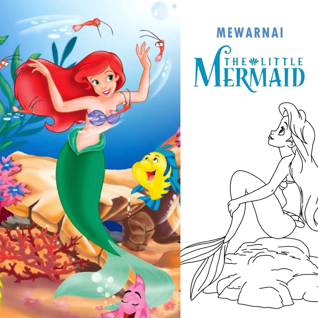 

15 Lembar A5 | Kertas Mewarnai tema THE LITTLE MERMAID | 15 Kertas gambar berbeda