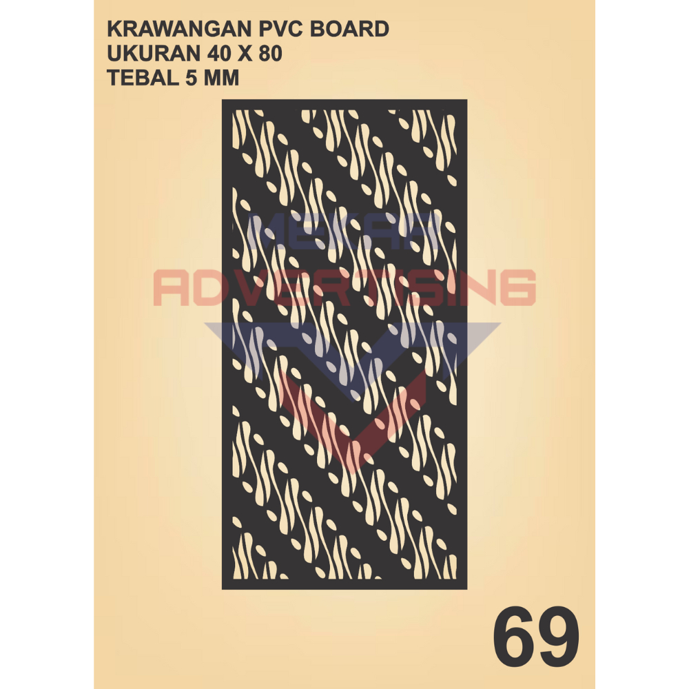 KRAWANGAN PVC BOARD HITAM  / ORNAMEN PVC FOAM BOARD HITAM TEBAL 5MM MODEL 69 UKURAN 40X80
