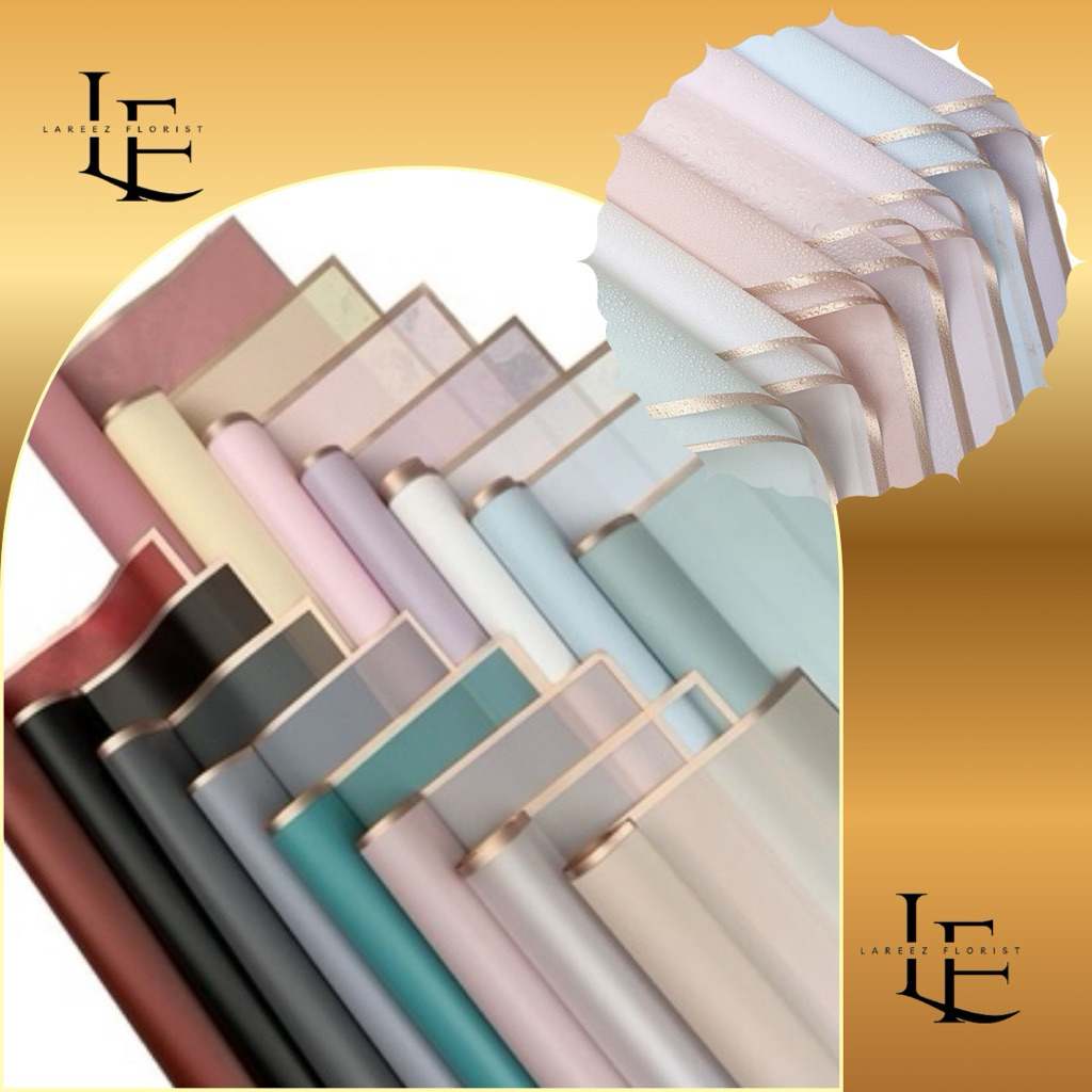 

[1 PACK/ 20 LEMBAR] Flower Wrapping Paper Color Transparant List Frame Gold Cellophane Waterproof Kertas Bungkus Pembungkus Bouquet Bunga Motif Transparan Garis Warna Emas