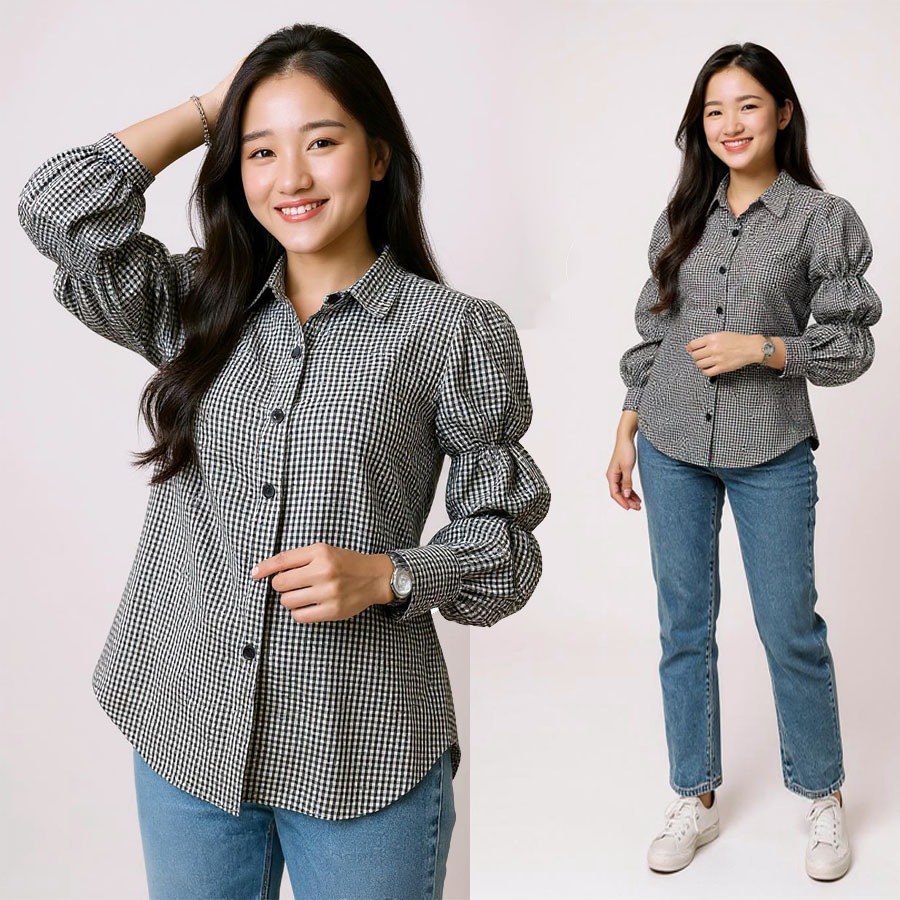 NANA BLOUSE KOTAK LENGAN BALON KEMEJA WANITA GL FASHION