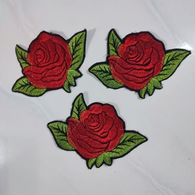 Bunga Mawar Bordir Tempel per pcs