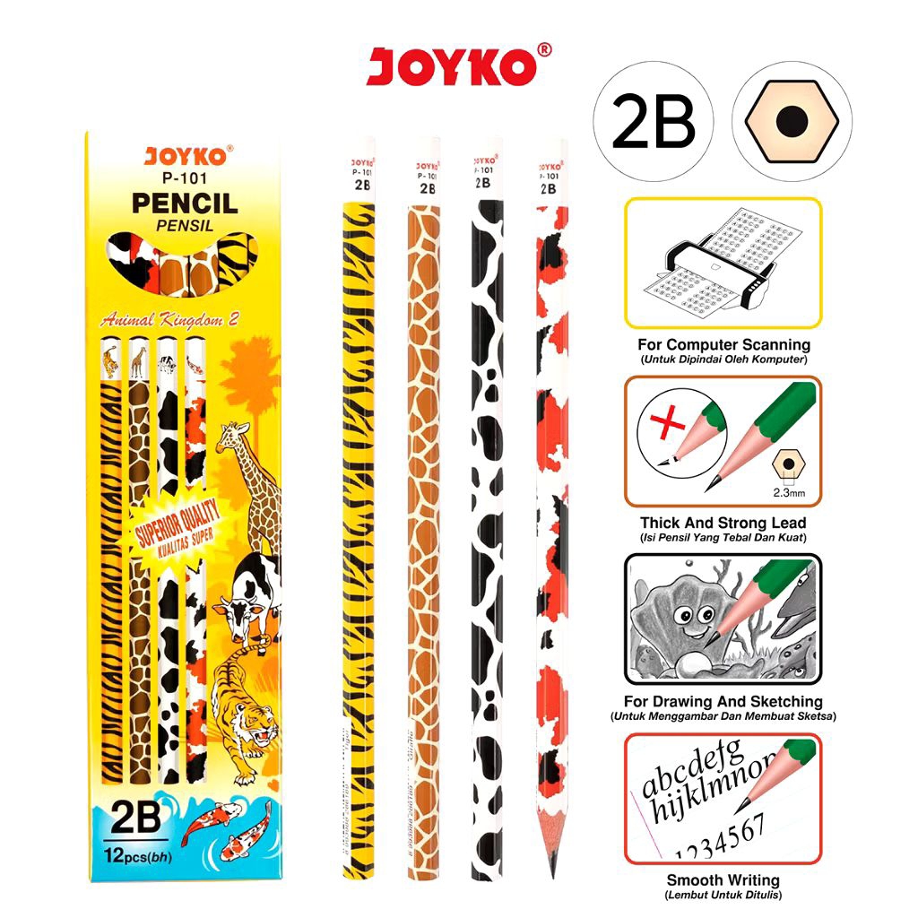 

Joyko P-101 Animal Kingdom 2 | Pencil Serut | Pensil Kayu 2B