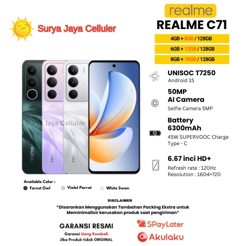 HP REALME C71 8/128GB, C71 6/128GB, C71 4/128GB (GARANSI RESMI REALME 1 TAHUN)