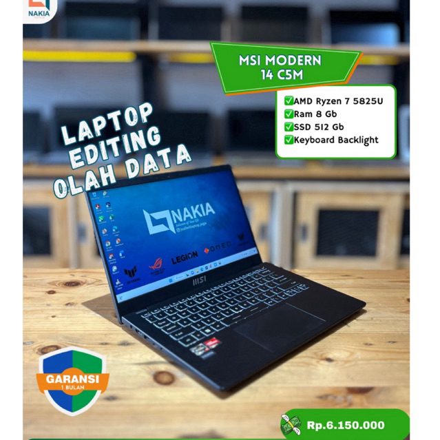 MSI MODERN 14 C5M ✅AMD Ryzen 7 5825U ✅Ram 8 Gb ✅SSD 512 Gb ✅Keyboard Backlight