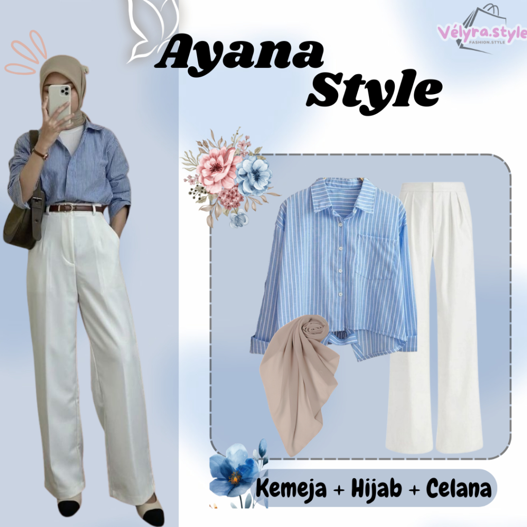 Ootd Kece Korean Style Hijab (Kemeja Crop+Hijab+Celana)Outfit Kece Kekinian VS3O
