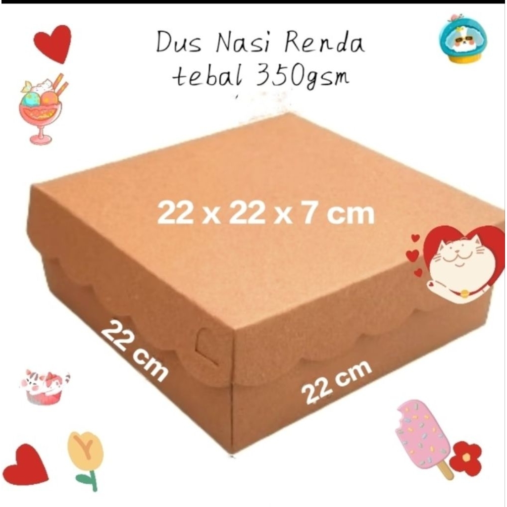 

kotak nasi/kue craft coklat/dus nasi/kue uk22*22*7 350gsm renda