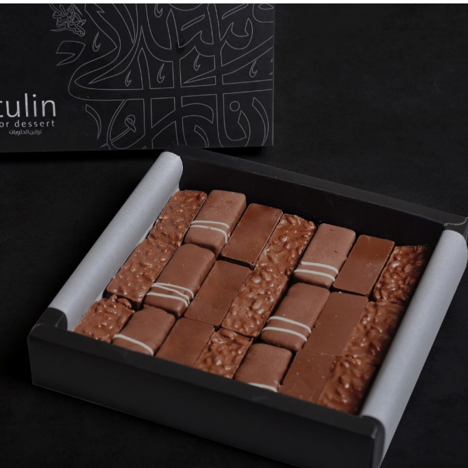 

Tulin's chocolate harmony, kunafa chocolate, cocoflakes, rice crispy, chocolate mix box