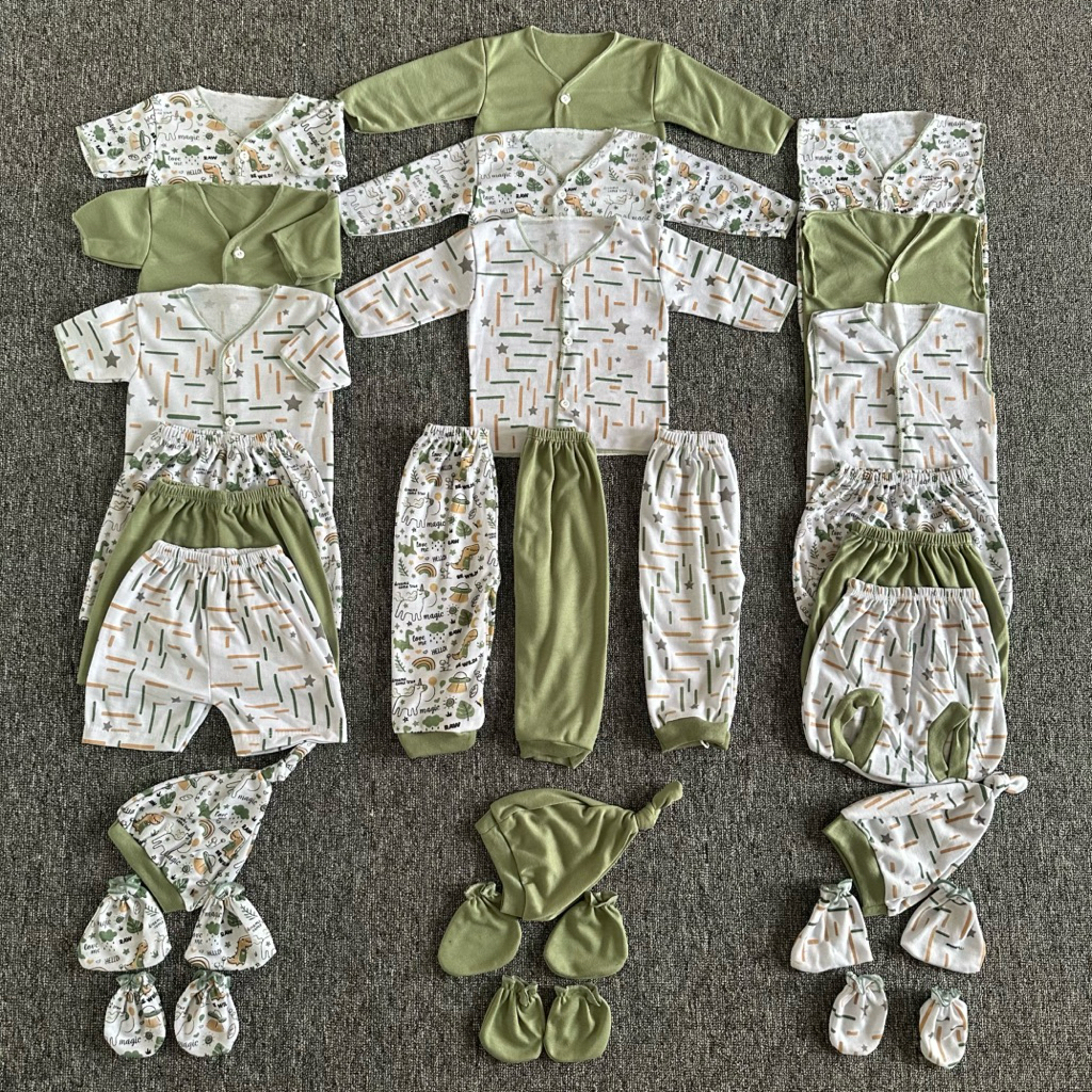 Paket 27 Pcs Persiapan Lahiran Lengkap Baju bayi baru lahir Seri warna Hijau Sage baju bayi murah ba