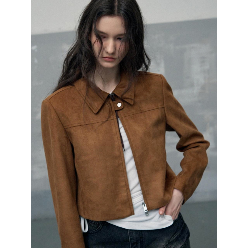 Crop Jaket Suede Crop Zip-up Jacket Casual I Crop jacket I Jaket Suede I Jacket Crop Suede Wanita