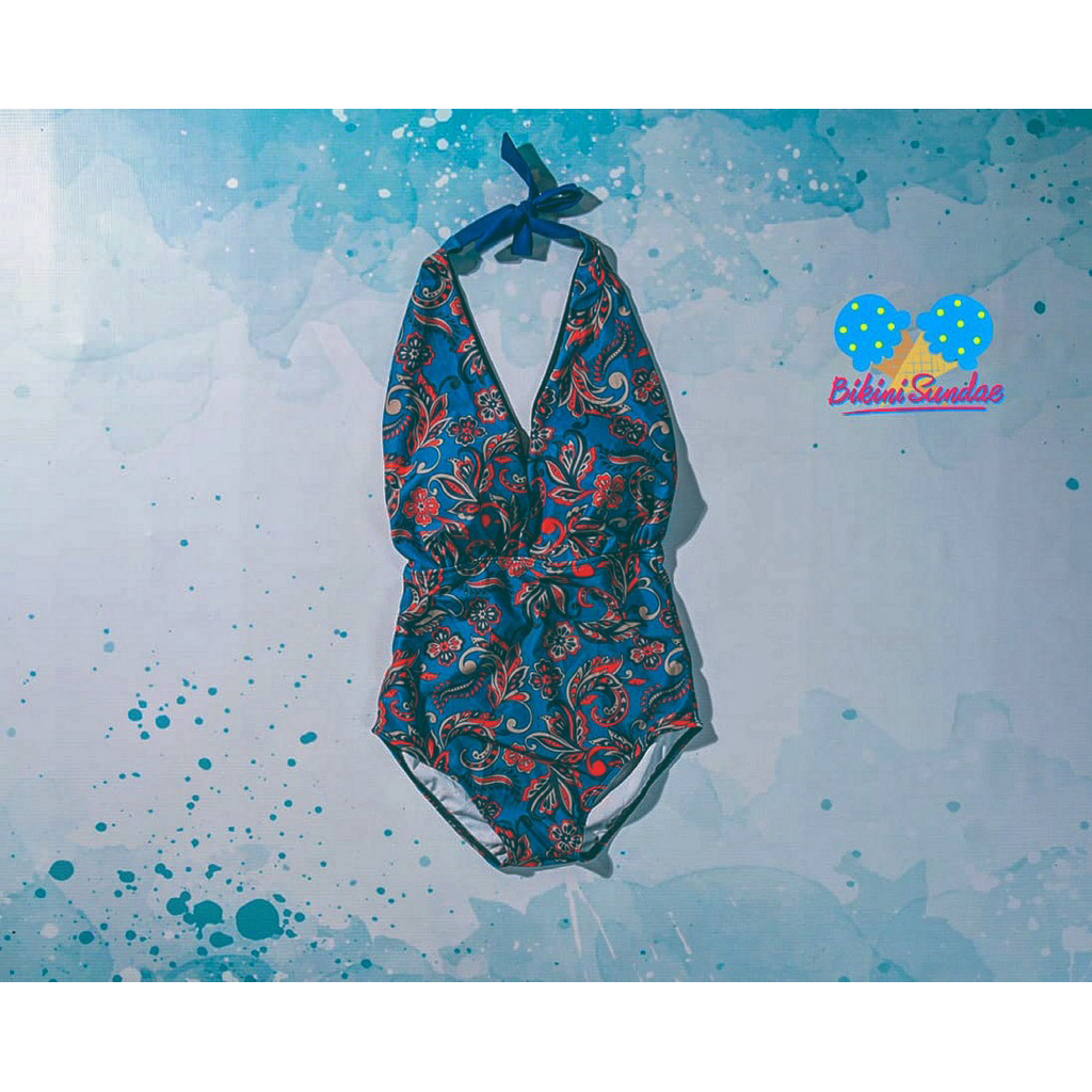 Baju renang wanita one piece monokini batik