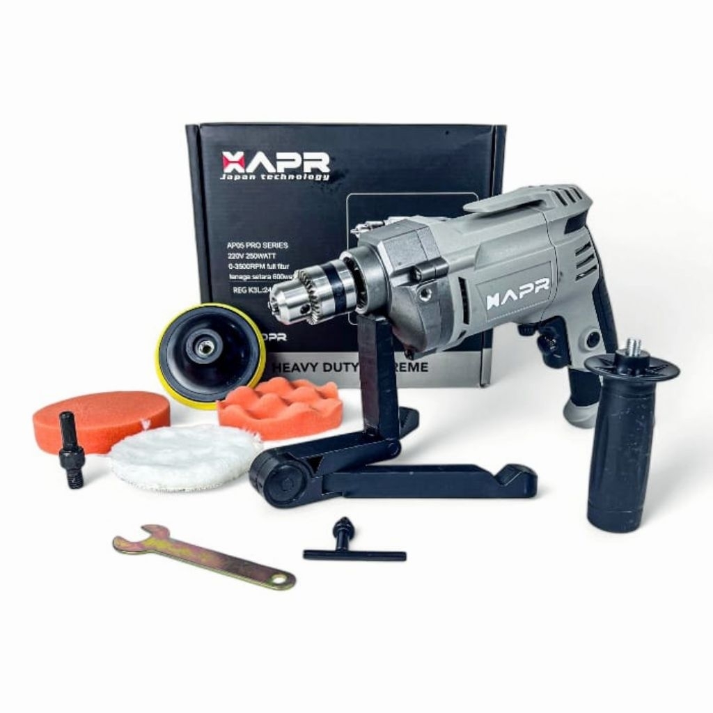 XAPR Bor Listrik 10mm Tenaga Besar Mesi Bor Tembok Besi Kayu Sekrup Obeng Aksesoris Lengkap Multifun