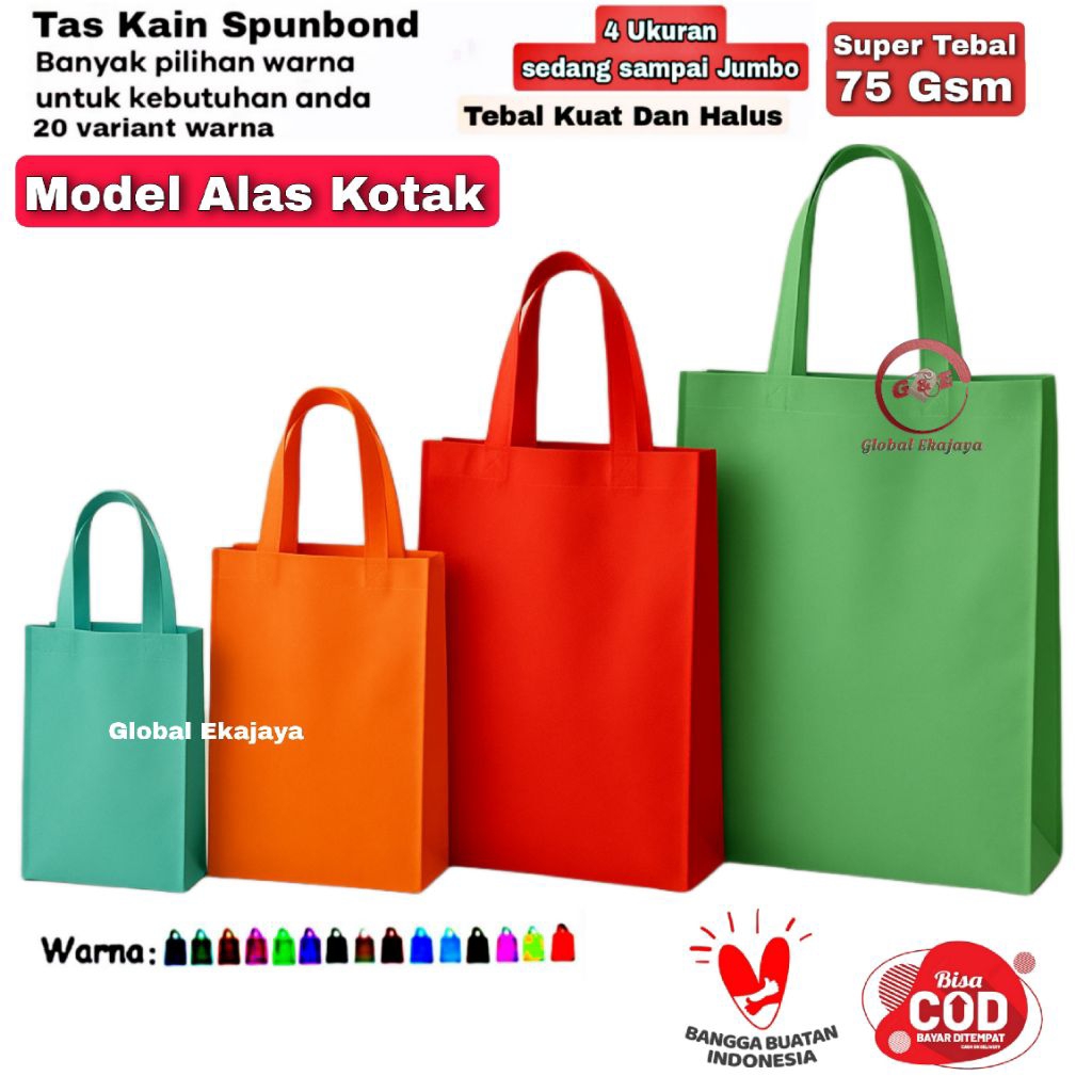 

(Model HBPA Box Alas Kotak) Tas Kain Belanja Spunbond Uk 20x30x9 , 25x35x10 , 30x40x10 , 35x46x12 cm Totebag Goodie bag Paperbag Kantong Wadah Snack Hajatan Ultah Bingkisan Hampers Wakul Sembako