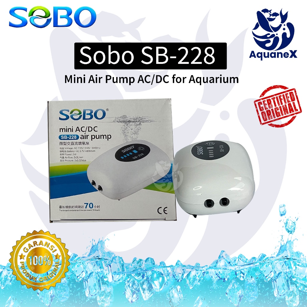 Aerator Otomatis Emergency SOBO SB 228 AC DC 2 Lubang Aerator Otomatis