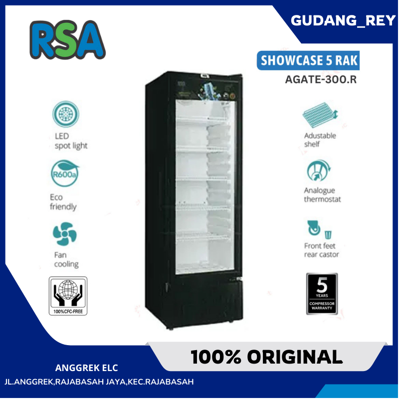 SHOWCASE 1 PINTU RSA 290 LITER DISPLAY COOLER AGATE-300R RSA Showcase 1 Pintu 5 Rak 290 Liter