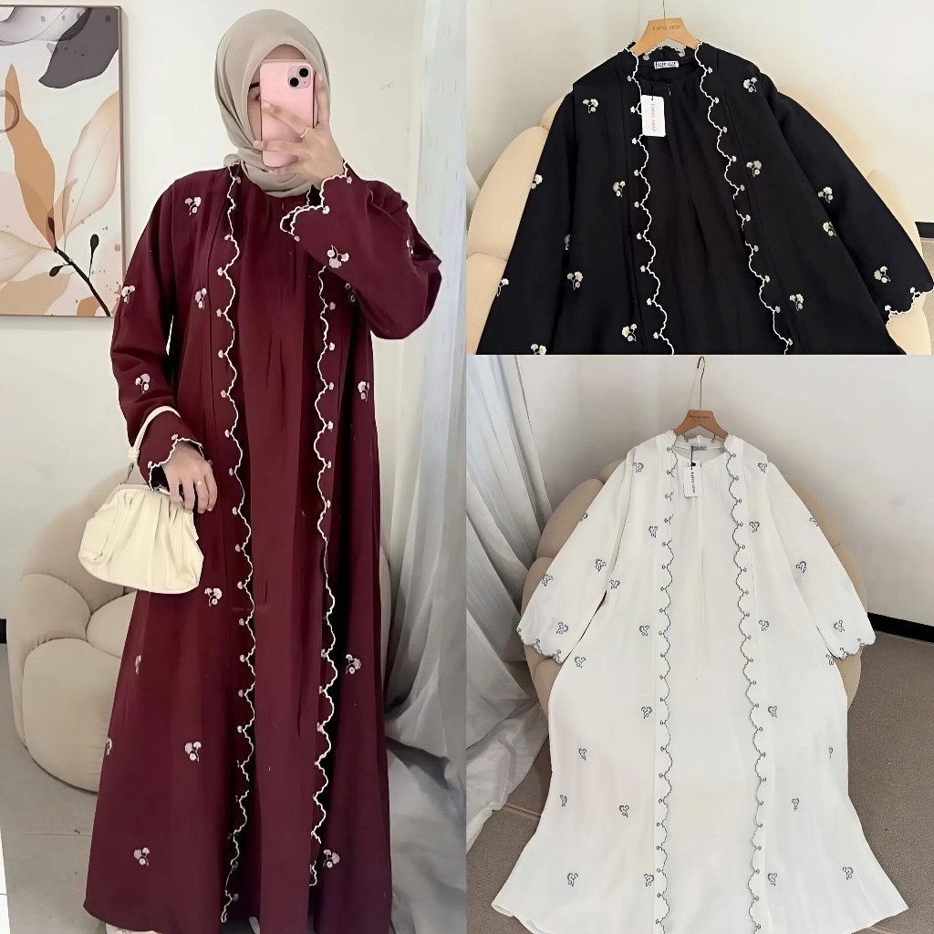 AURORA ABAYA SPESIAL BORDIR SYARI DUBAI BABYDOLL MEWAH SYARI HITAM POLOS TERBARU 2025