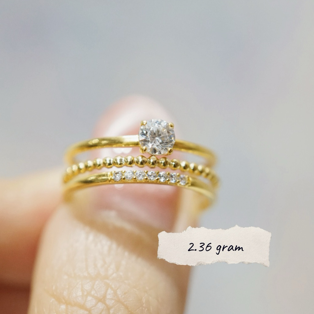 Cincin Emas Asli Mata Satu Tumpuk Putih Cincin Mata Ungu Solitaire Mata Satu Diamond looks Elegant E