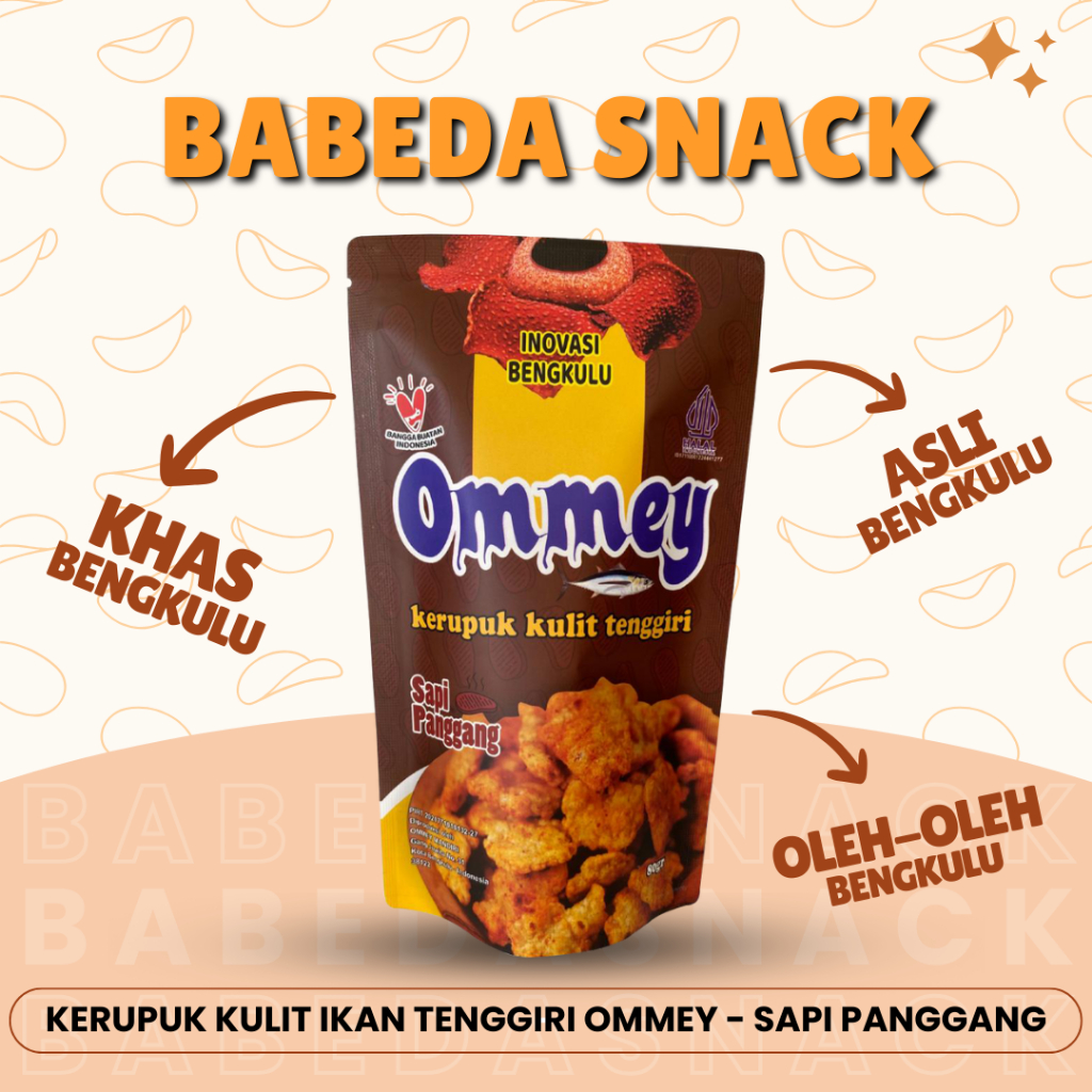 

KERUPUK KULIT IKAN TENGGIRI OMMEY - RASA SAPI PANGGANG - 80gr - OLEH OLEH KHAS BENGKULU - BABEDA SNACK