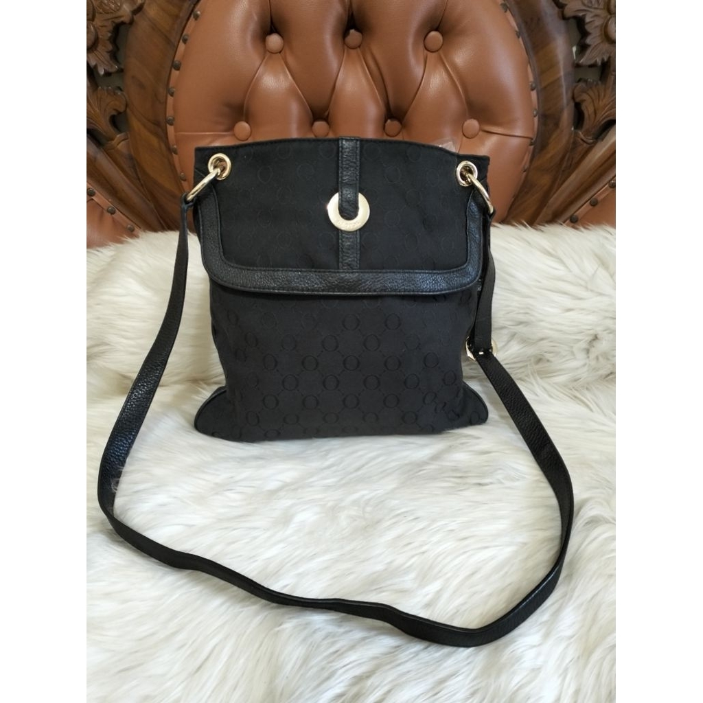 Oroton Black Canvas mix Leather Sling Bag