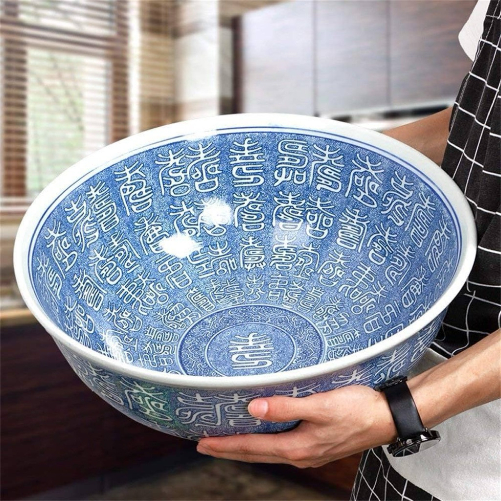 Mangkok Keramik Biru Putih Longevity