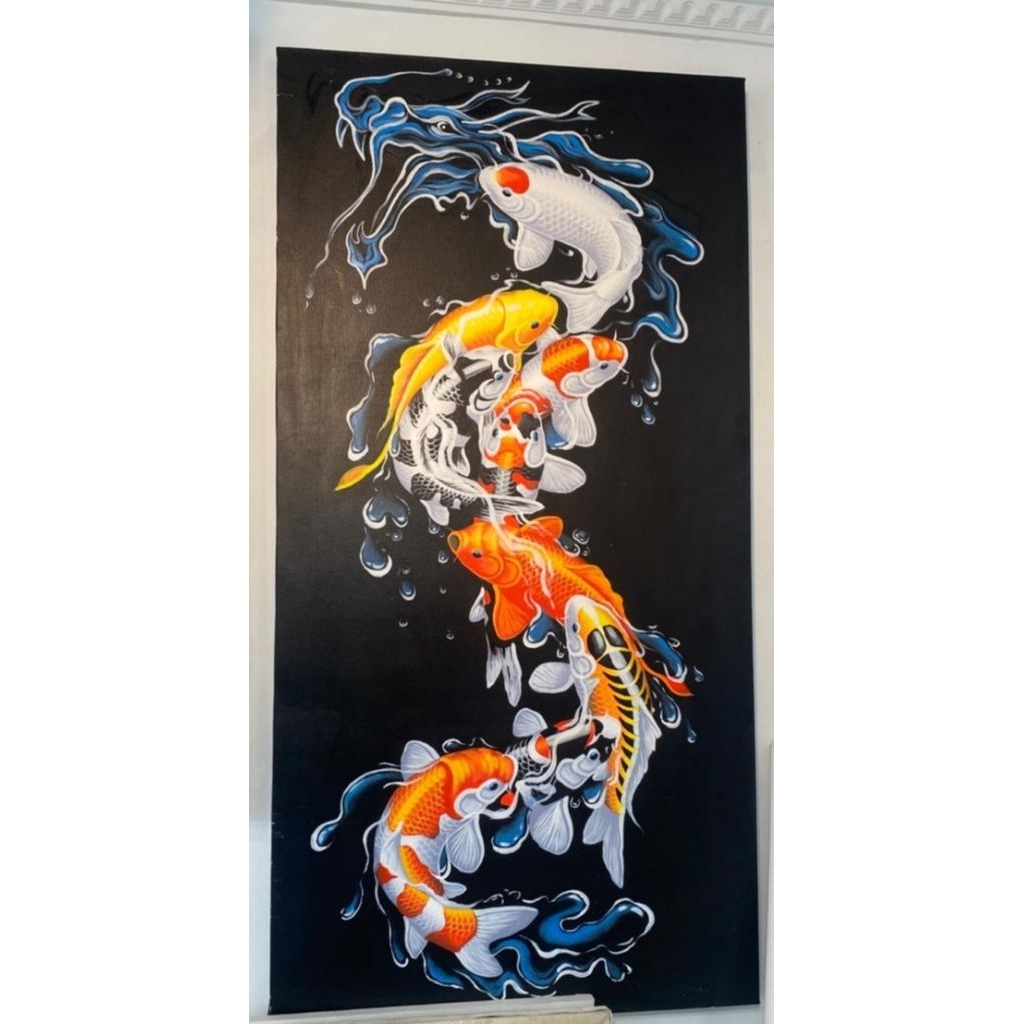 Lukisan koi naga realis modern minimalis